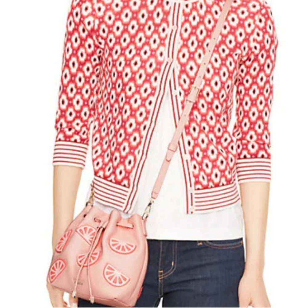 Kate Spade NY Flights Of Fancy Leather Grapefruit Bucket Bag Rare